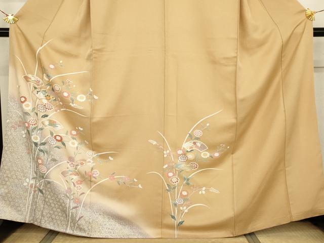平和屋着物●訪問着　駒刺繍　地紙枝花文　暈し染め　金銀彩　正絹　逸品　AABJ8641cs