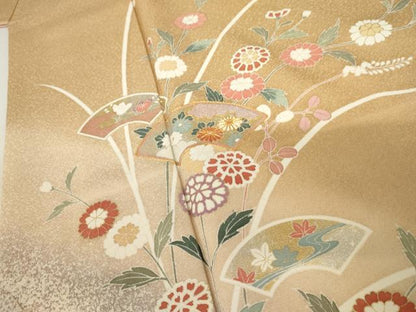 平和屋着物●訪問着　駒刺繍　地紙枝花文　暈し染め　金銀彩　正絹　逸品　AABJ8641cs