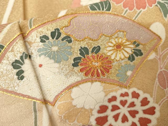 平和屋着物●訪問着　駒刺繍　地紙枝花文　暈し染め　金銀彩　正絹　逸品　AABJ8641cs