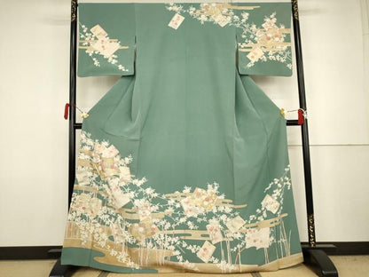 平和屋着物●訪問着　駒刺繍　冊子花文　金彩　正絹　逸品　AABJ8643cs