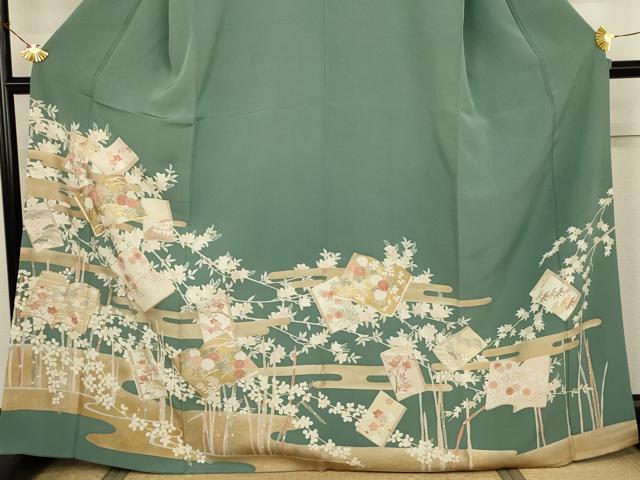 平和屋着物●訪問着　駒刺繍　冊子花文　金彩　正絹　逸品　AABJ8643cs