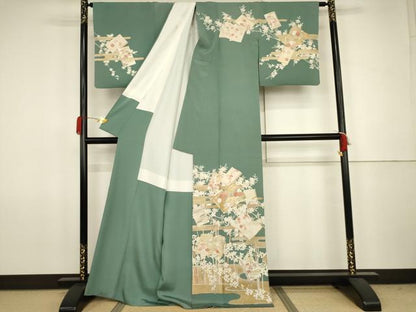 平和屋着物●訪問着　駒刺繍　冊子花文　金彩　正絹　逸品　AABJ8643cs