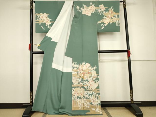平和屋着物●訪問着　駒刺繍　冊子花文　金彩　正絹　逸品　AABJ8643cs