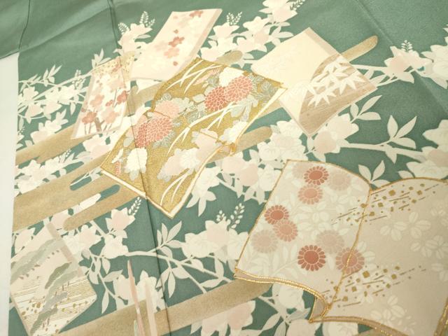 平和屋着物●訪問着　駒刺繍　冊子花文　金彩　正絹　逸品　AABJ8643cs