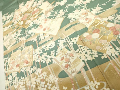 平和屋着物●訪問着　駒刺繍　冊子花文　金彩　正絹　逸品　AABJ8643cs