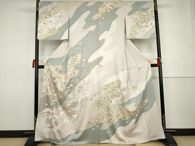 平和屋着物●訪問着　流水草花文　金彩　正絹　逸品　AABJ8644cs