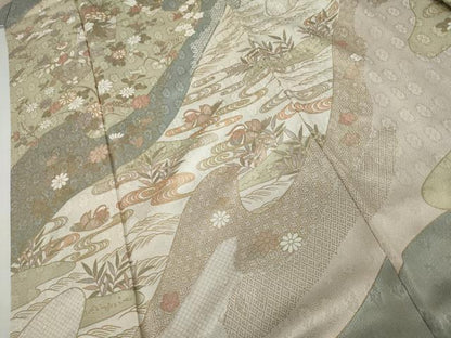 平和屋着物●訪問着　流水草花文　金彩　正絹　逸品　AABJ8644cs