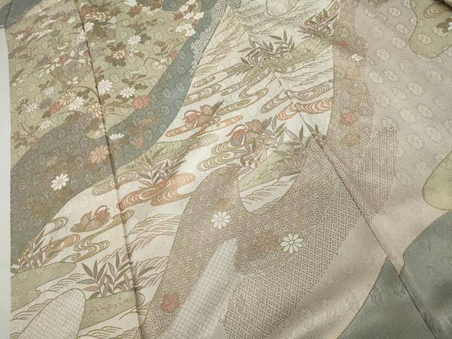 平和屋着物●訪問着　流水草花文　金彩　正絹　逸品　AABJ8644cs