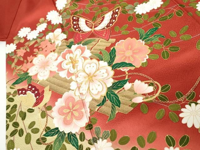 平和屋着物●豪華振袖　駒刺繍　花筏舞蝶文　暈し染め　金彩　正絹　逸品　AABJ8646cs