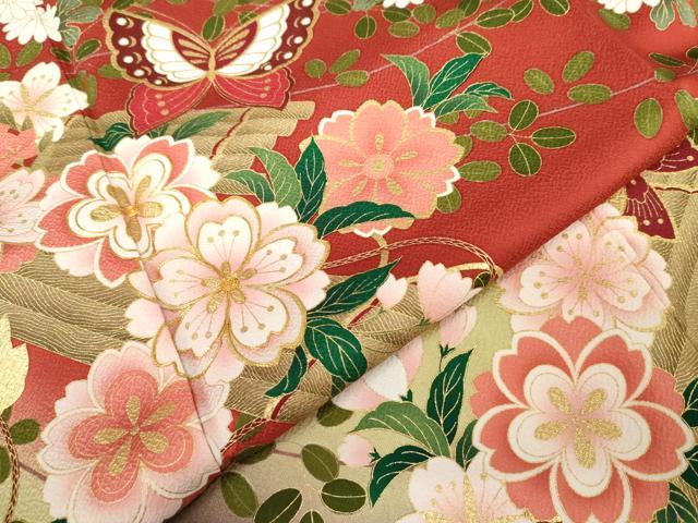 平和屋着物●豪華振袖　駒刺繍　花筏舞蝶文　暈し染め　金彩　正絹　逸品　AABJ8646cs