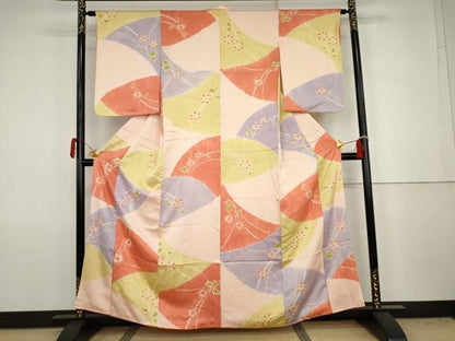 平和屋着物●上質な小紋　絞り　枝花文　正絹　逸品　AABJ8649cs