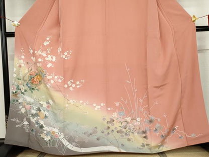 平和屋着物●訪問着　友禅　駒刺繍　雪輪枝花文　暈し染め　金彩　正絹　逸品　AABJ8654cs