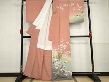 平和屋着物●訪問着　友禅　駒刺繍　雪輪枝花文　暈し染め　金彩　正絹　逸品　AABJ8654cs