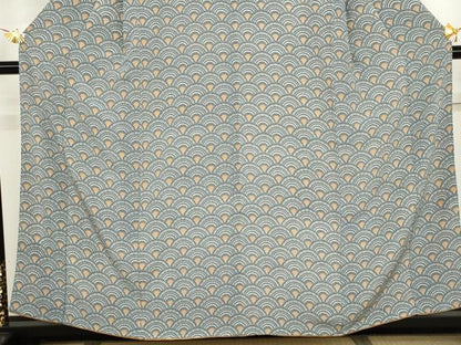 平和屋着物●上質な小紋　型染め　花青海波　正絹　逸品　AABJ8655cs