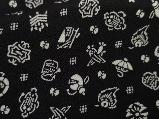 平和屋着物●上質な小紋　型染め　吉祥花宝尽くし　黒地　正絹　逸品　AABJ8656cs