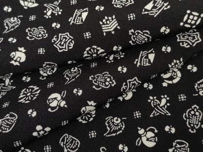 平和屋着物●上質な小紋　型染め　吉祥花宝尽くし　黒地　正絹　逸品　AABJ8656cs