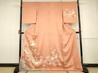 平和屋着物●訪問着　絞り　地紙枝花文　金彩　ゑり善扱い　ロング丈　正絹　逸品　AABJ8658cs