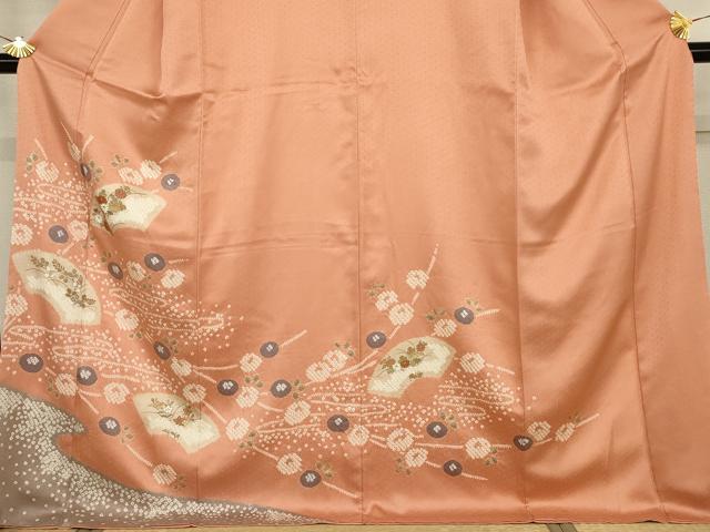 平和屋着物●訪問着　絞り　地紙枝花文　金彩　ゑり善扱い　ロング丈　正絹　逸品　AABJ8658cs