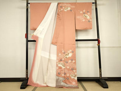 平和屋着物●訪問着　絞り　地紙枝花文　金彩　ゑり善扱い　ロング丈　正絹　逸品　AABJ8658cs