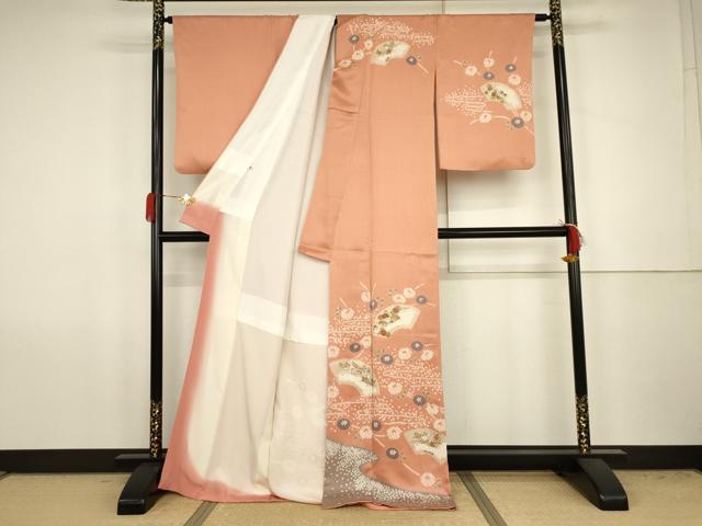平和屋着物●訪問着　絞り　地紙枝花文　金彩　ゑり善扱い　ロング丈　正絹　逸品　AABJ8658cs