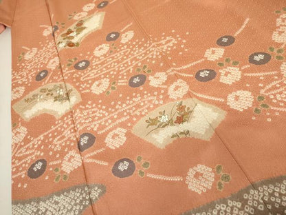 平和屋着物●訪問着　絞り　地紙枝花文　金彩　ゑり善扱い　ロング丈　正絹　逸品　AABJ8658cs