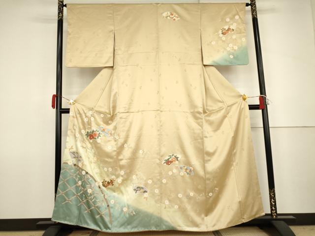 平和屋着物●訪問着　地紙枝花文　暈し染め　金彩　阪急百貨店扱い　正絹　逸品　AABJ8659cs