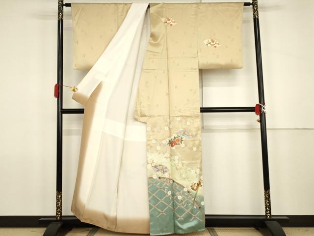 平和屋着物●訪問着　地紙枝花文　暈し染め　金彩　阪急百貨店扱い　正絹　逸品　AABJ8659cs