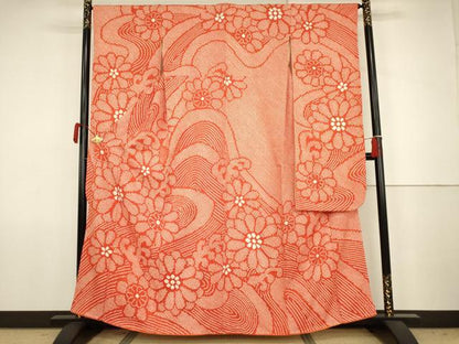 平和屋着物●豪華振袖　総絞り　立波花文　正絹　逸品　AABJ8660cs