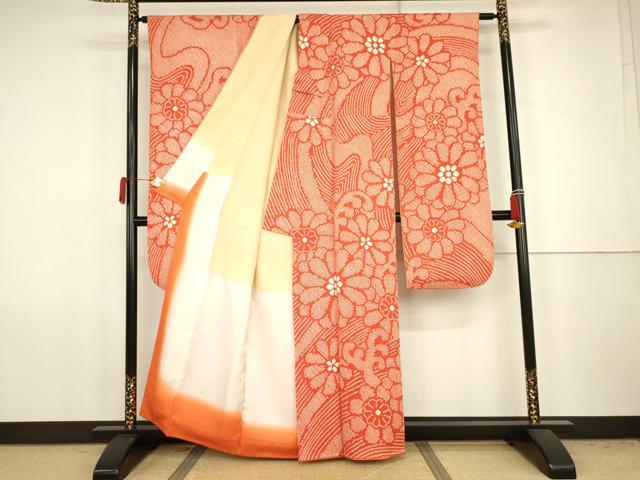 平和屋着物●豪華振袖　総絞り　立波花文　正絹　逸品　AABJ8660cs