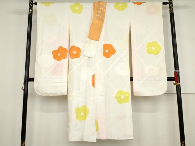 平和屋着物●振袖用長襦袢　袷　舞花文　暈し染め　半衿刺繍　正絹　逸品　AABJ8661cs
