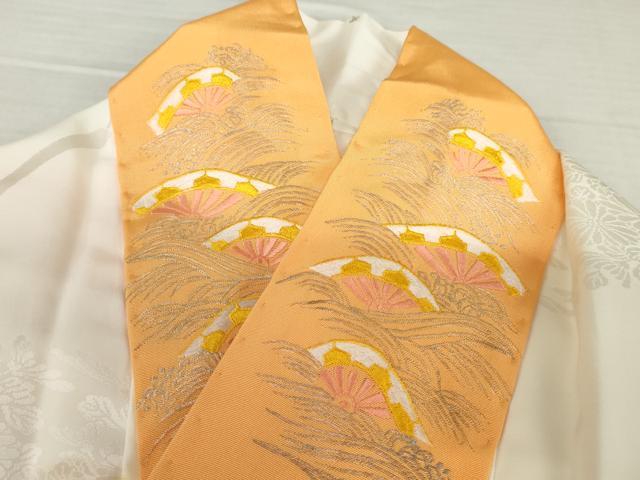 平和屋着物●振袖用長襦袢　袷　舞花文　暈し染め　半衿刺繍　正絹　逸品　AABJ8661cs
