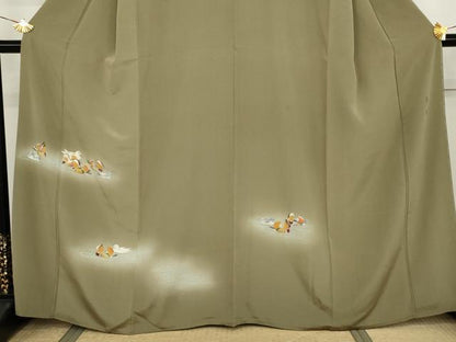 平和屋着物●伝統工芸士　吉岡肇　訪問着　鴛鴦　暈し染め　金彩　正絹　逸品　AABJ8662cs