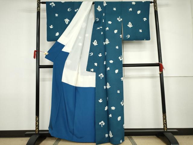 平和屋着物●上質な小紋　葡萄舞蝶文　正絹　逸品　AABJ8665cs