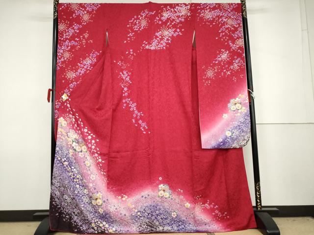 平和屋着物●豪華振袖　舞桜文　暈し染め　金彩　正絹　逸品　AABJ8670cs