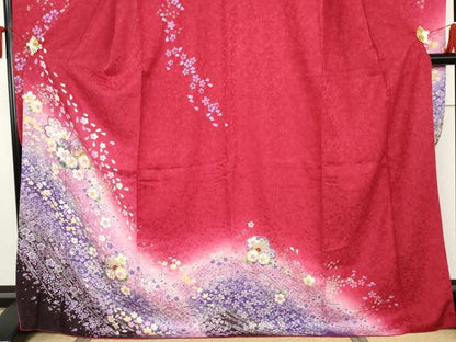 平和屋着物●豪華振袖　舞桜文　暈し染め　金彩　正絹　逸品　AABJ8670cs