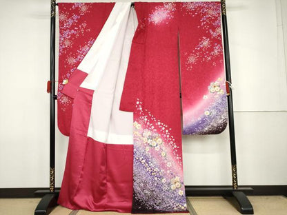 平和屋着物●豪華振袖　舞桜文　暈し染め　金彩　正絹　逸品　AABJ8670cs