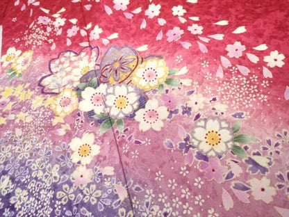 平和屋着物●豪華振袖　舞桜文　暈し染め　金彩　正絹　逸品　AABJ8670cs