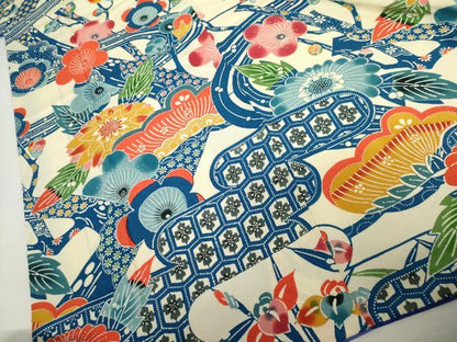 平和屋着物●豪華振袖　型染め　流水枝梅文　鬼しぼ縮緬　正絹　逸品　AABJ8671cs