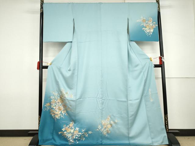 平和屋着物●金彩友禅　卓越技能者・名工・和田光正　訪問着　光正高蒔絵　草花文　暈し染め　金銀彩　正絹　逸品　AABJ8676cs