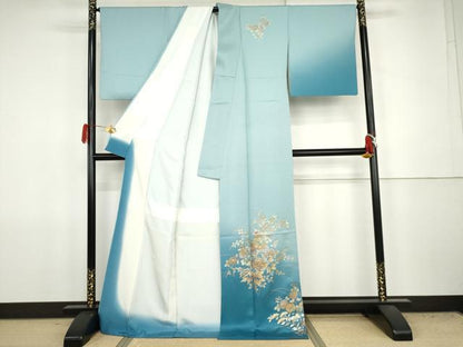 平和屋着物●金彩友禅　卓越技能者・名工・和田光正　訪問着　光正高蒔絵　草花文　暈し染め　金銀彩　正絹　逸品　AABJ8676cs