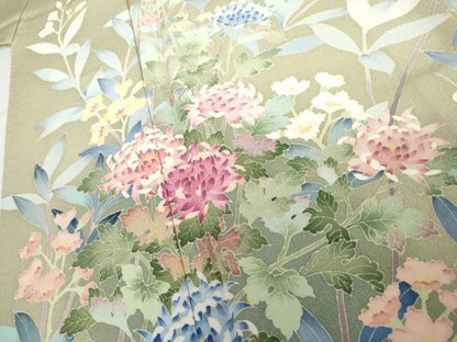 平和屋着物●本加賀友禅作家　訪問着　枝花文　正絹　逸品　AABJ8677cs