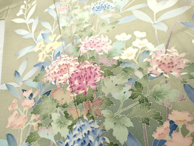 平和屋着物●本加賀友禅作家　訪問着　枝花文　正絹　逸品　AABJ8677cs