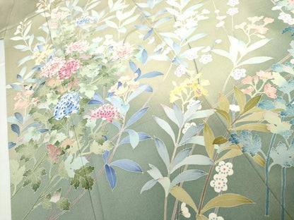 平和屋着物●本加賀友禅作家　訪問着　枝花文　正絹　逸品　AABJ8677cs