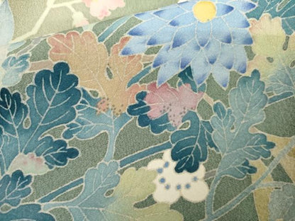 平和屋着物●本加賀友禅作家　訪問着　枝花文　正絹　逸品　AABJ8677cs
