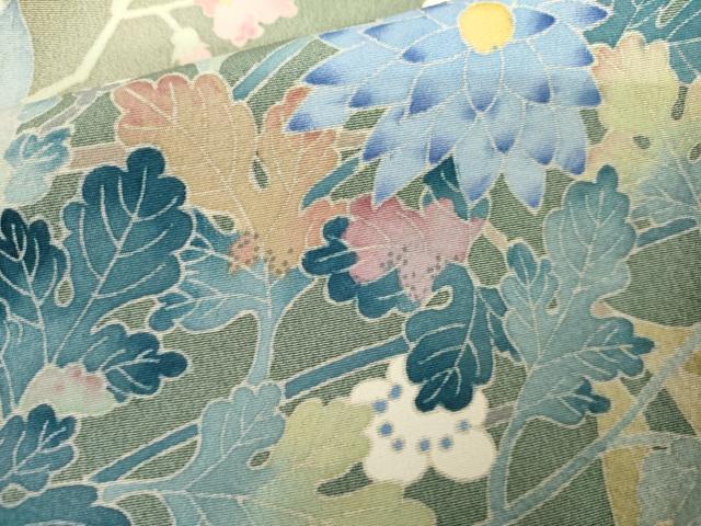 平和屋着物●本加賀友禅作家　訪問着　枝花文　正絹　逸品　AABJ8677cs