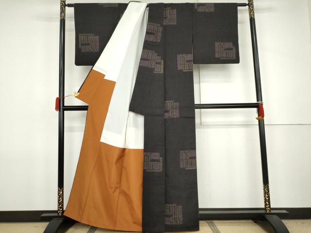 平和屋着物●本場結城紬　重要無形文化財　80亀甲　飛び亀甲　枝木文　糸とり　証紙付き　正絹　逸品　AABJ8678cs