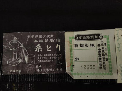 平和屋着物●本場結城紬　重要無形文化財　80亀甲　飛び亀甲　枝木文　糸とり　証紙付き　正絹　逸品　AABJ8678cs