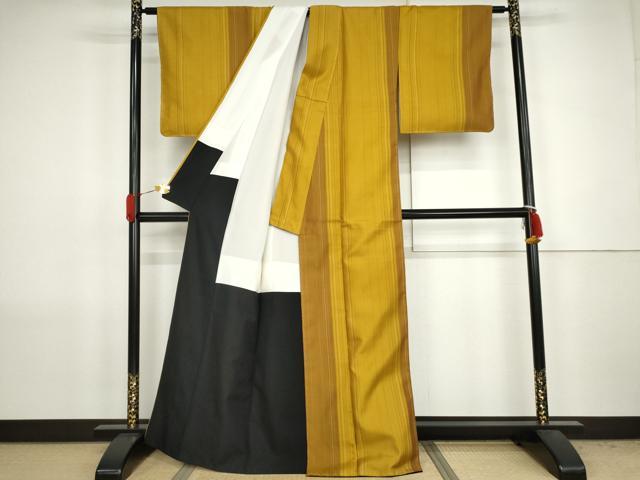 平和屋着物●本場黄八丈　まるまなこ　紬　間道　証紙付き　正絹　逸品　AABJ8680cs