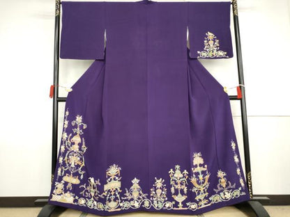 平和屋着物●創業130年　江戸染繍友禅　大彦　訪問着　刺繍　花鳥文　金銀糸　金彩　正絹　逸品　AABJ8681cs