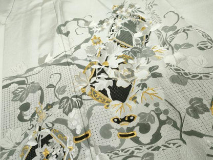 平和屋着物●中国三大刺繍　汕頭刺繍　スワトウ刺繍　総刺繍　訪問着　葡萄花唐草文　金糸　正絹　逸品　AABJ8686cs